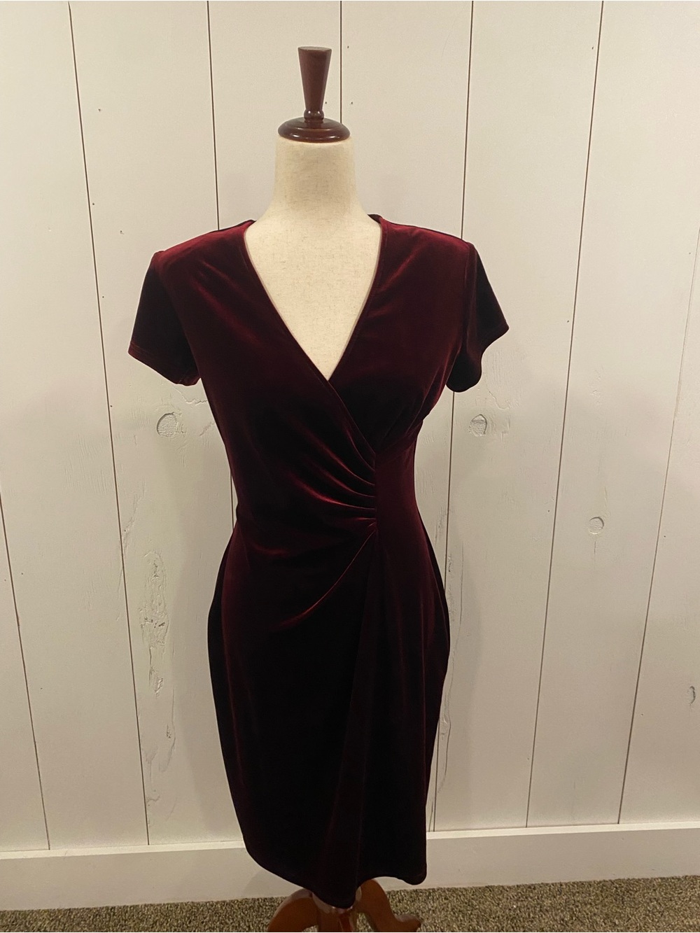 Vintage 90s Robbie Bee Burgundy Velvet Wrap Dress Size 8